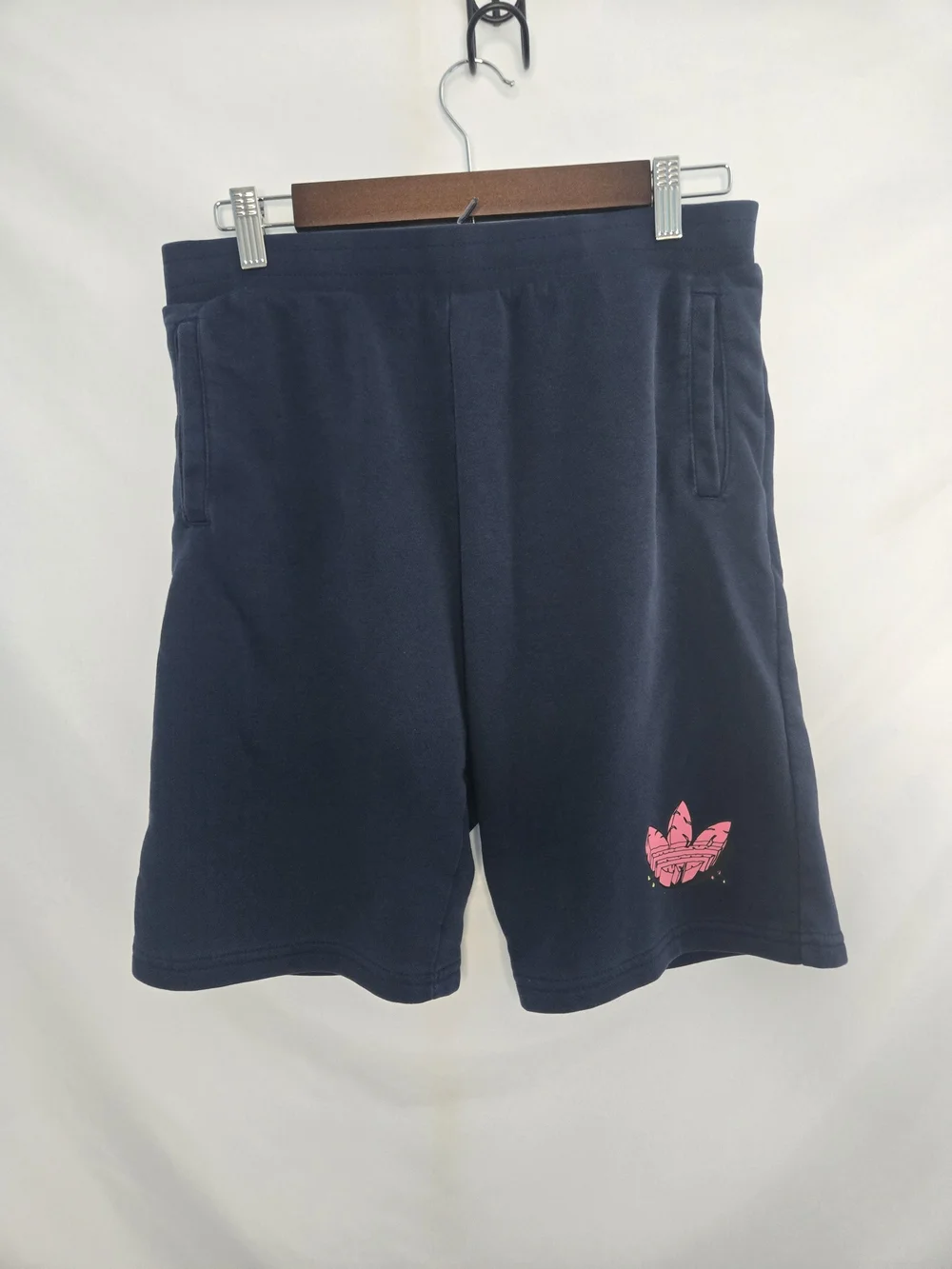 Adidas Men’s Navy Blue Casual Shorts w/ Pink Trefoil – Size S